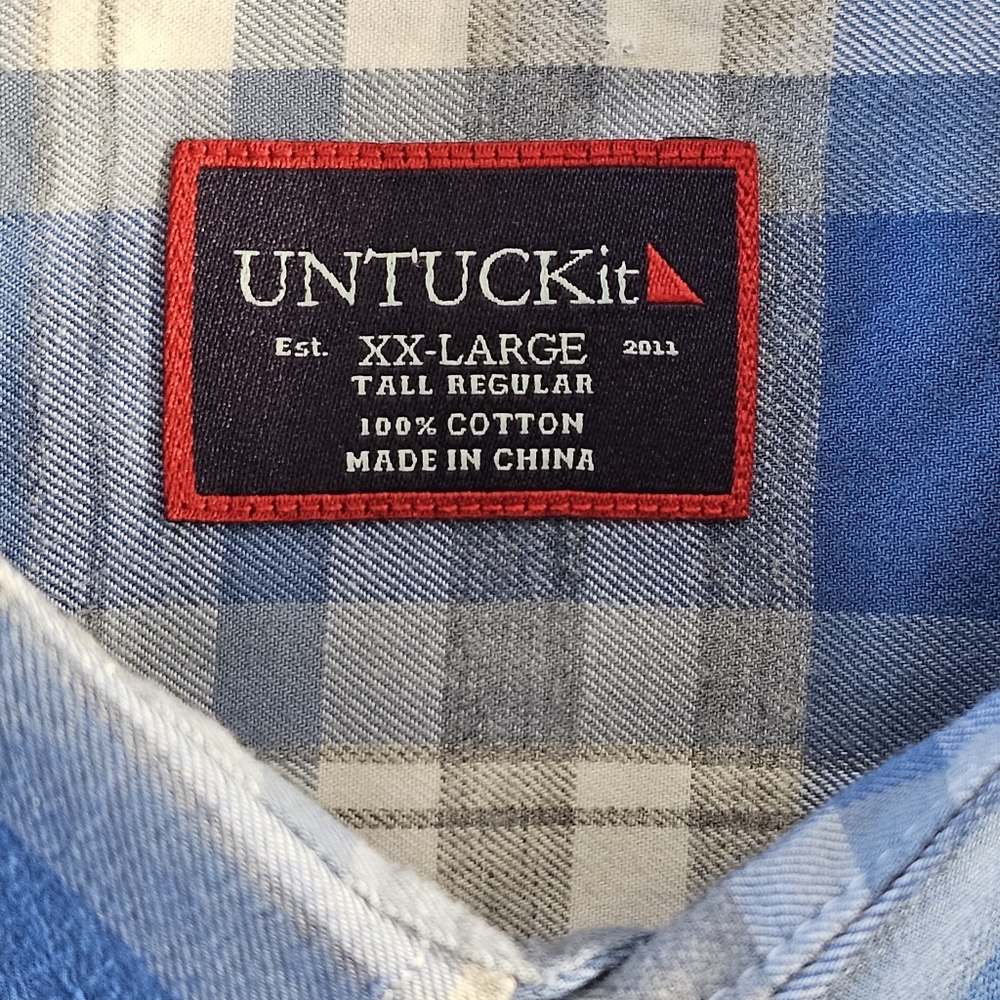 UNTUCKit Blue and White Plaid Casual Button-Down Shirt - Picture 9 of 14